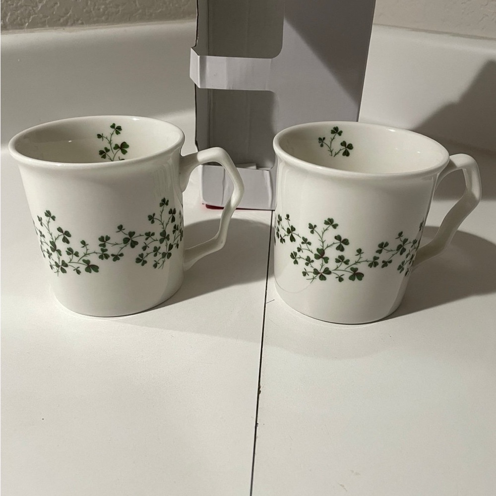 Elegant White and Green Floral Mugs
